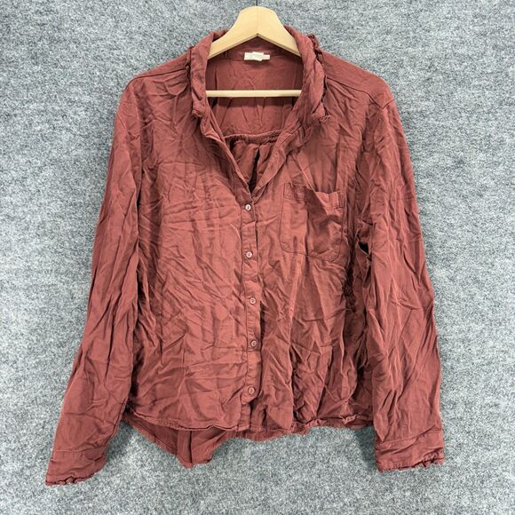 A New Approach Shirt Women 2XL Brown Button Up Collared Long Sleeve Rayon Casual - Picture 1 of 7
